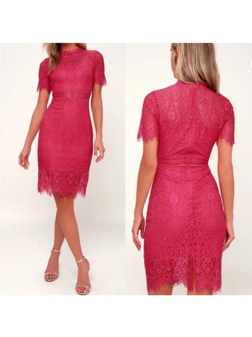 Lulus Remarkable Fuchsia Lace Short Sleeve Mini Dress